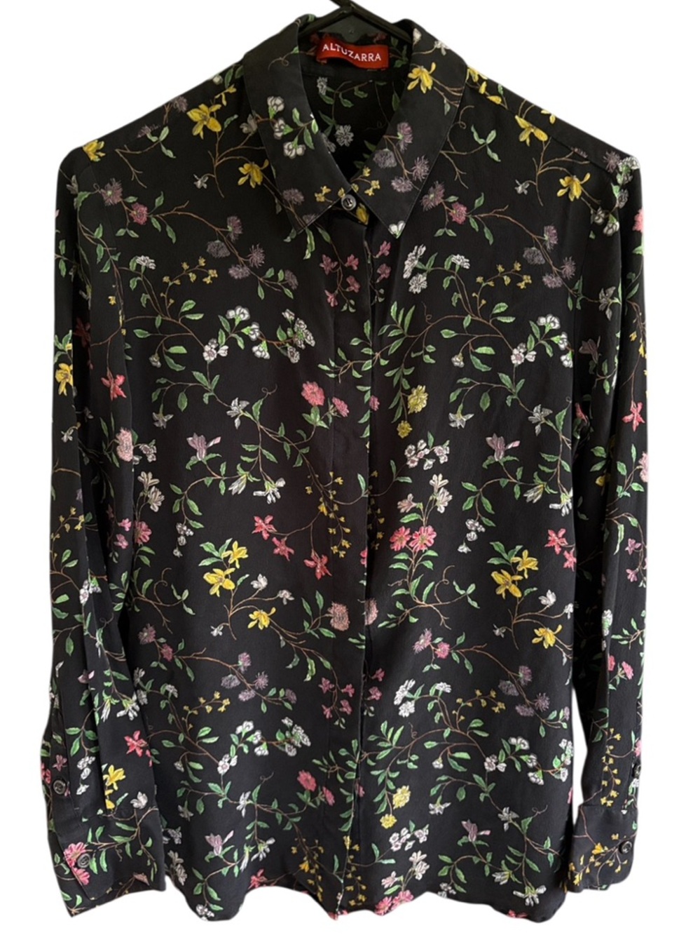 Like New ALTUZARRA Silk Blacl Floral Button Down Blouse Size 6 Retail $895.00